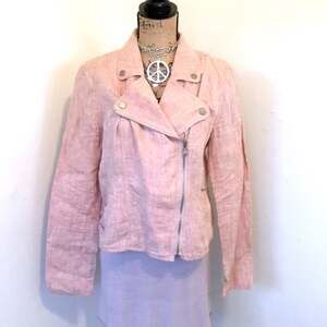 LOU & GREY 100% linen moto jacket style tan size MEDIUM